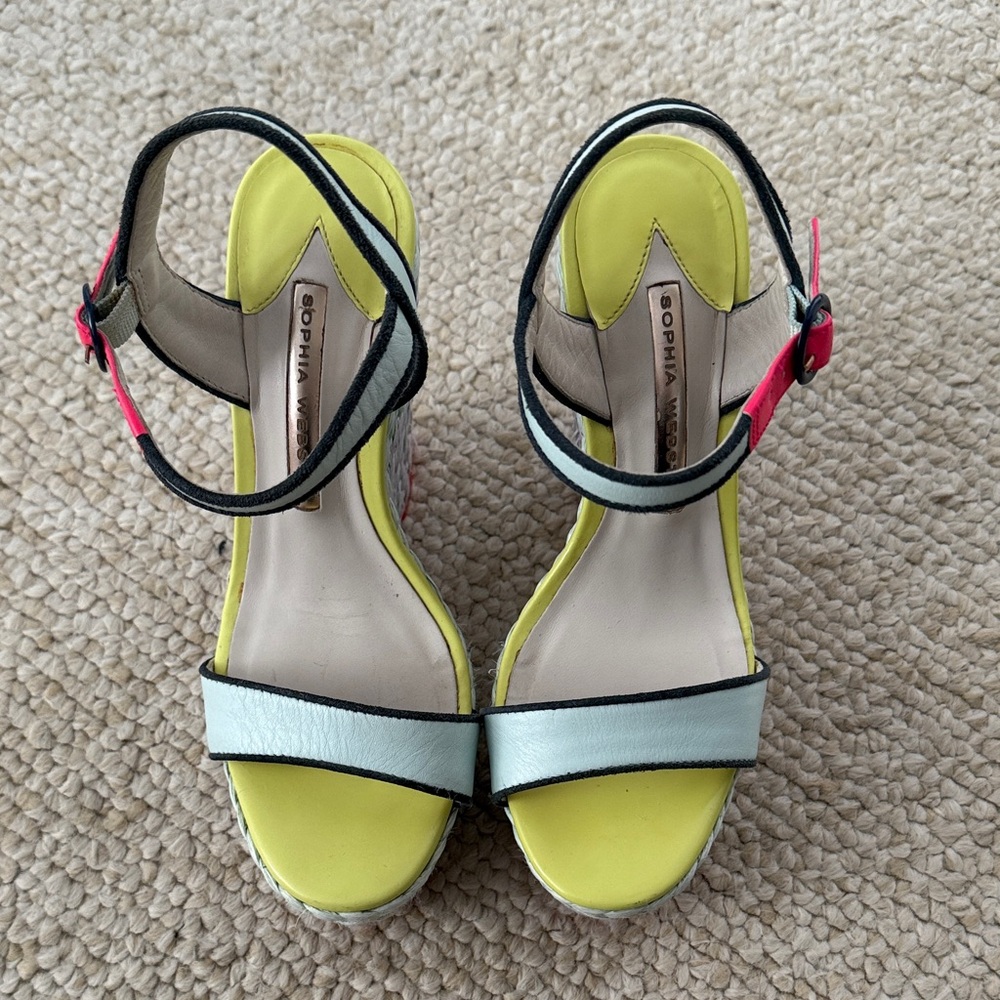 Sophia Webster Lucita Wedge Platform Shoes Size 36 - neon and light green